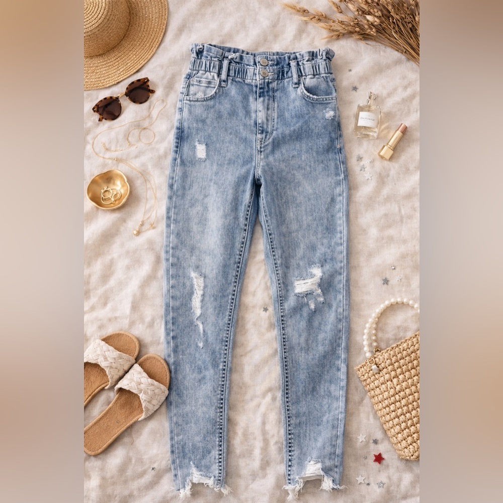 Tally Weijl Paperbag Waist Distressed Skinny Jeans – Size US 4 / EU 36 – NWT